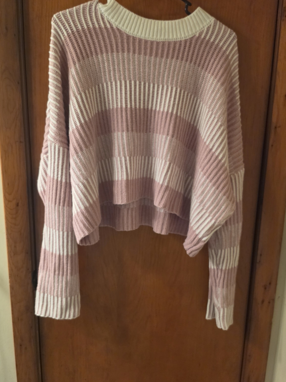 Sincerely Jules Pink and Cream Striped Ribbed Crewneck Sweater